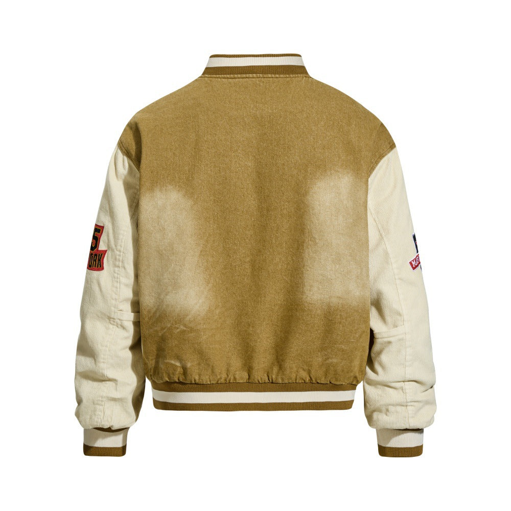 Washed denim baseball jacket