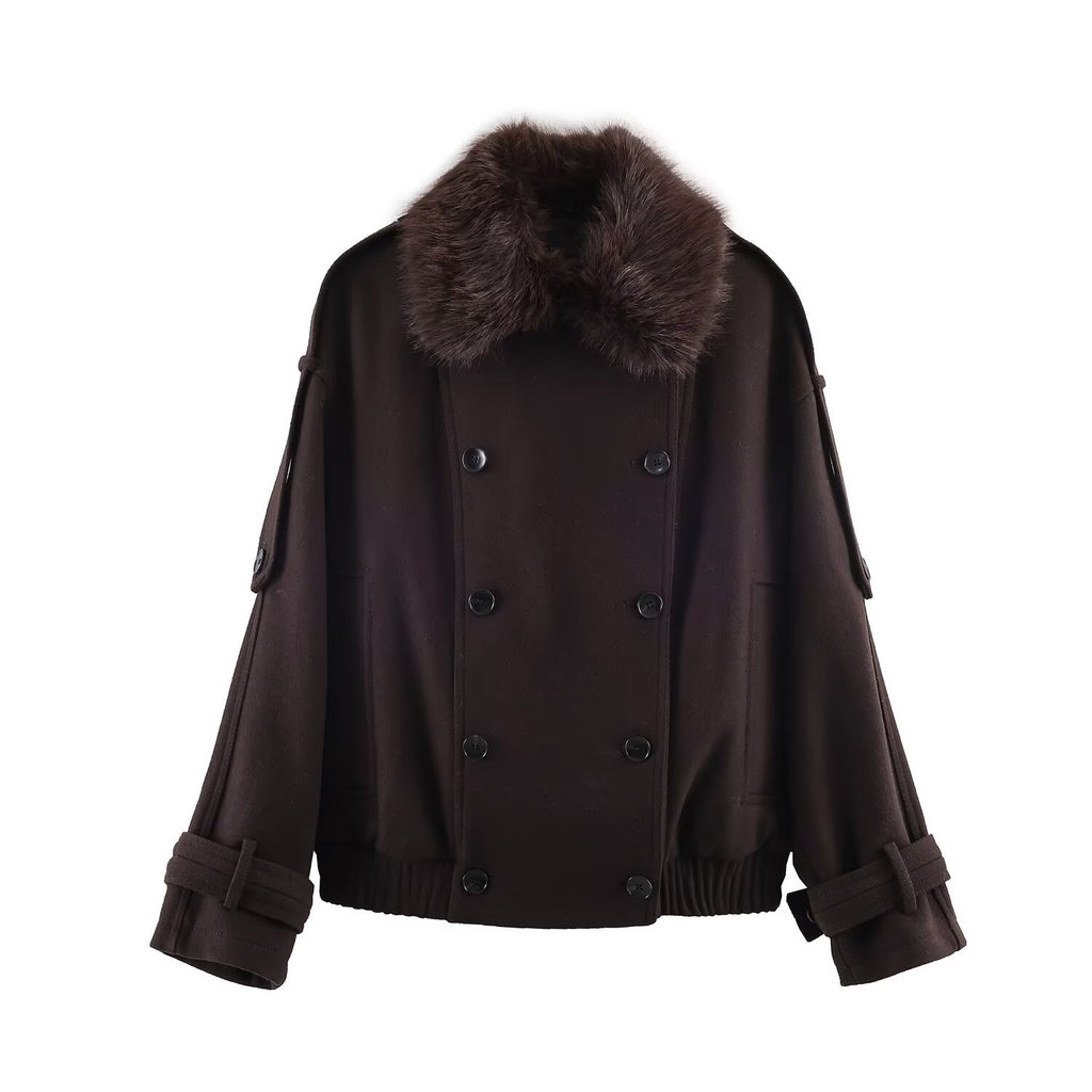 Blended synthetic fur effect collar jacket
