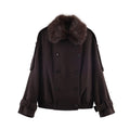 Blended synthetic fur effect collar jacket