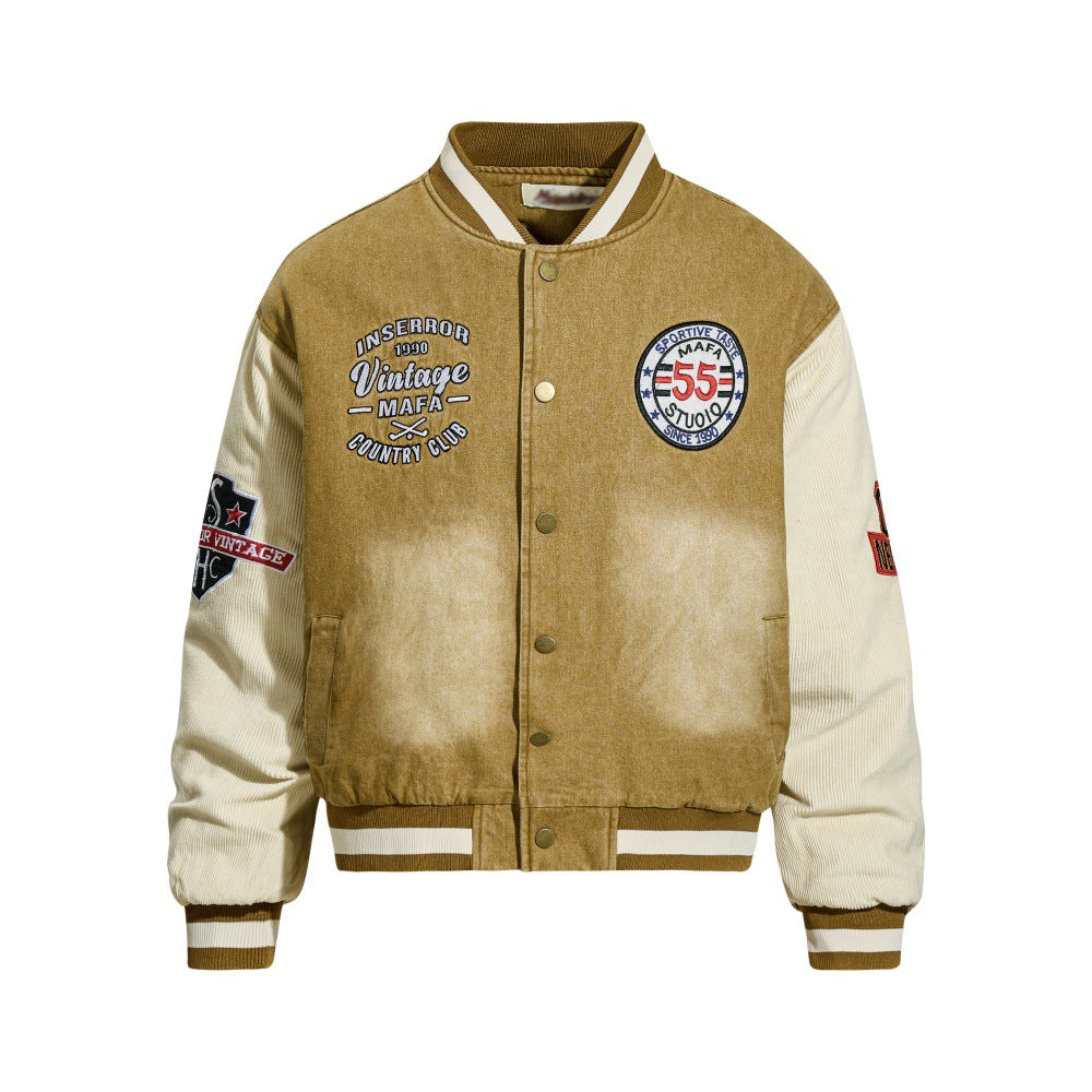 Washed denim baseball jacket