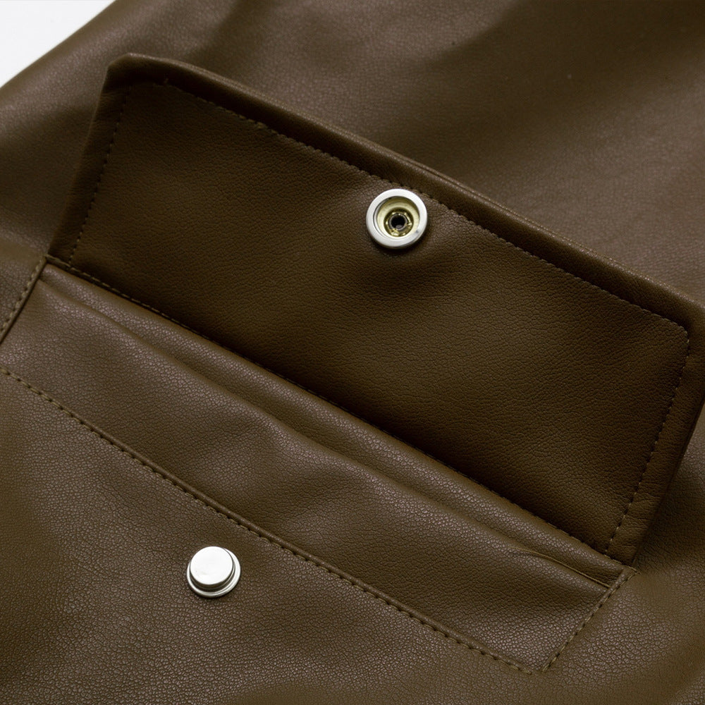Embroidered collar leather jacket