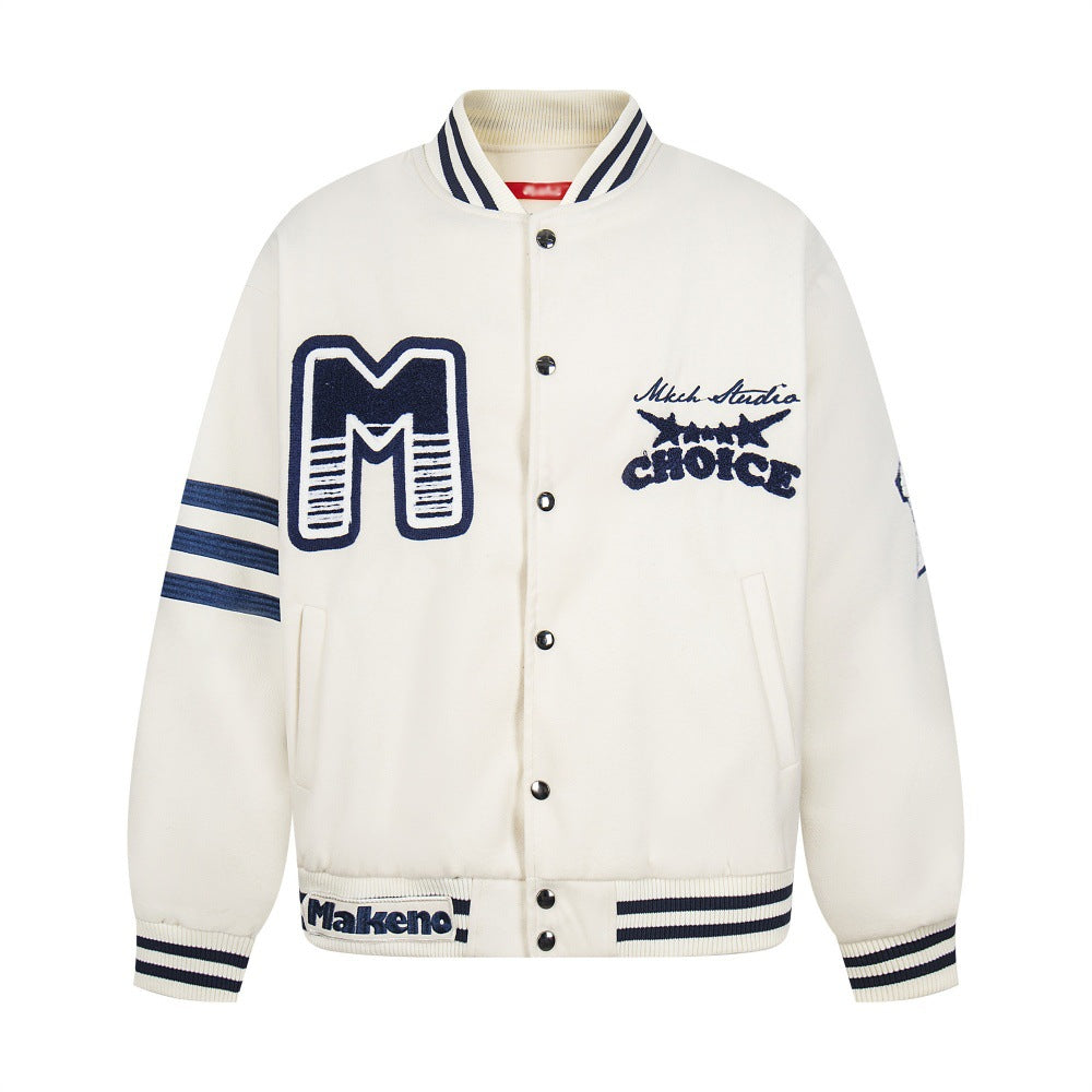Heavy Embroidery Letter Baseball Jacket Men's Outerwear Padded Thick Single-Button Winter Loose Casual Cotton Jacket