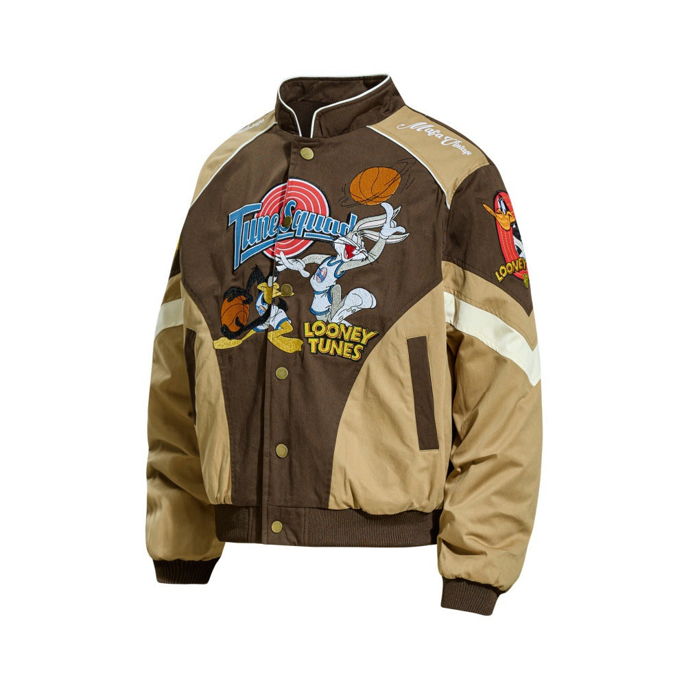 Contrast splicing stand up collar jacket