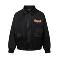 Embroidered collar leather jacket