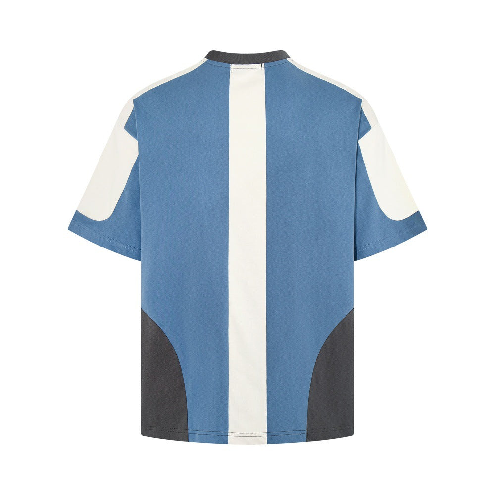 Color blocked patchwork short sleeved t-shirt