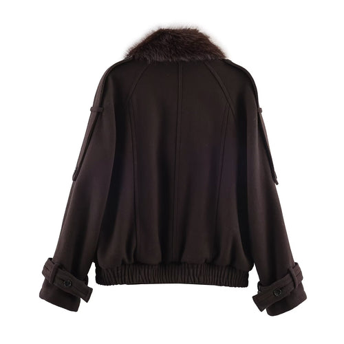 Blended synthetic fur effect collar jacket