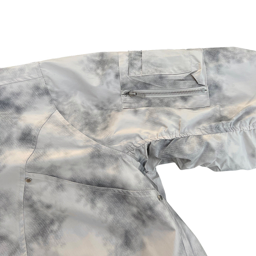 Tie dye splicing fake two-piece hooded jacket