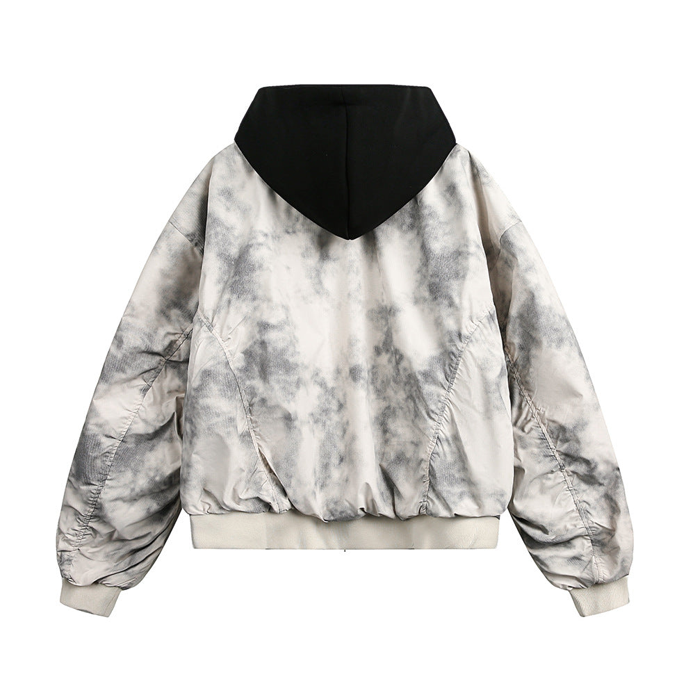 Tie dye splicing fake two-piece hooded jacket
