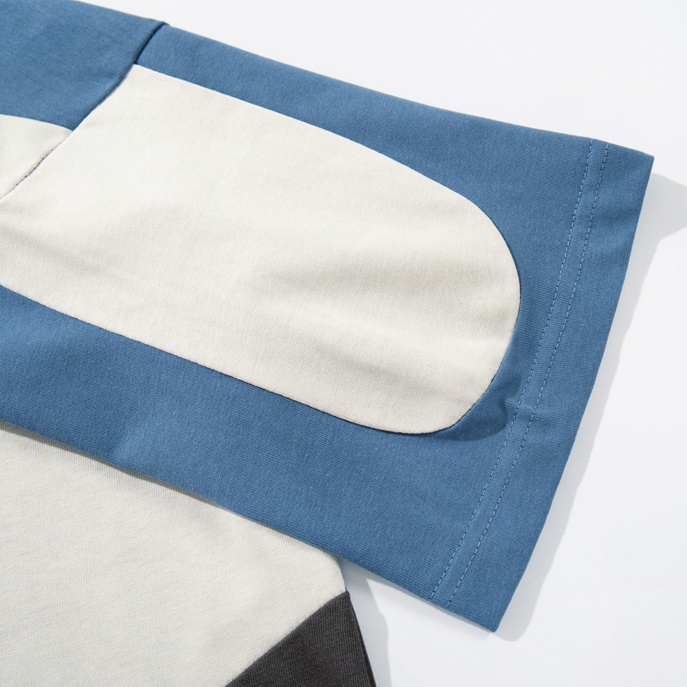 Color blocked patchwork short sleeved t-shirt