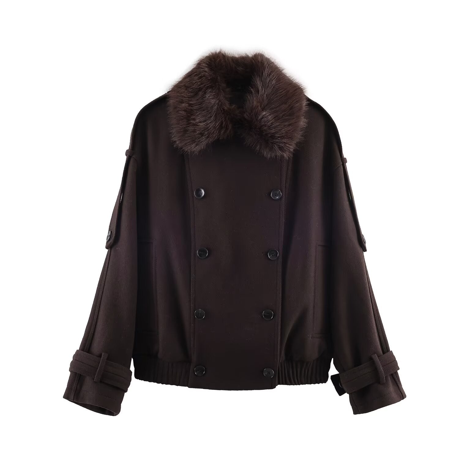 Blended synthetic fur effect collar jacket