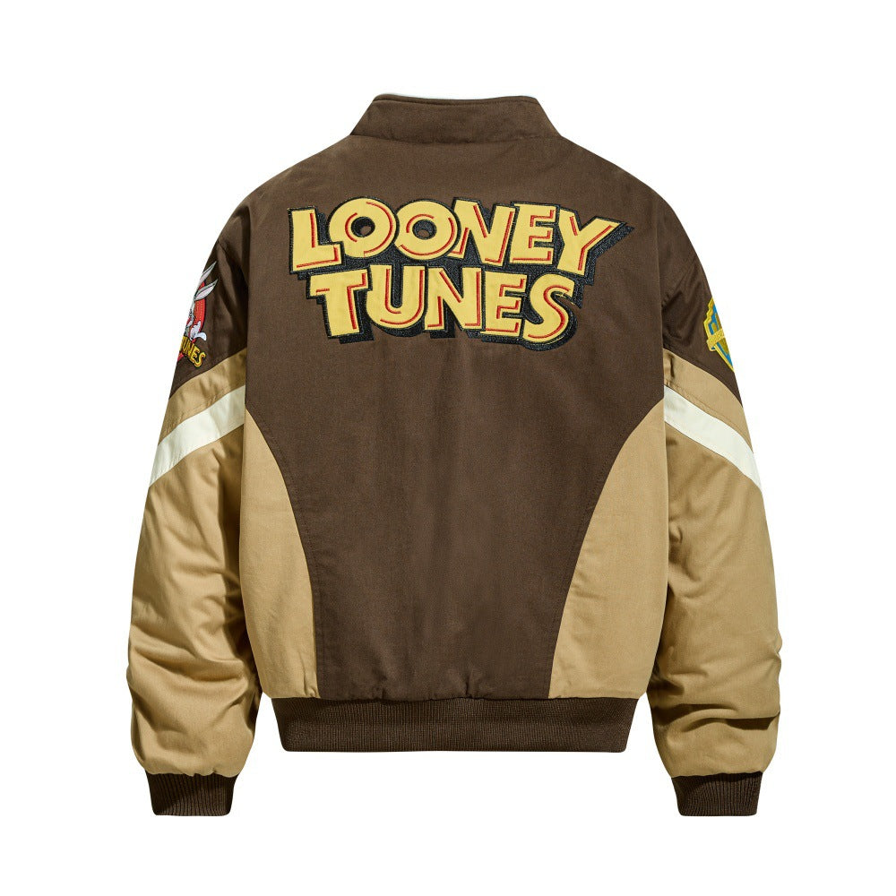 Contrast splicing stand up collar jacket